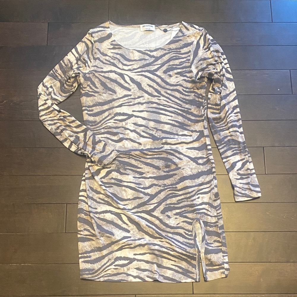 LNA Zebra Print Long Sleeve Mini Dress